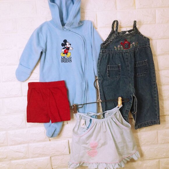 Mixed Bulk Lot(4) Unisex Baby 3-6mos Fleece 1-piece Overalls Bib Superman Shorts - Picture 1 of 12